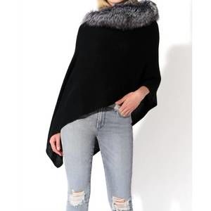 NEW OOLALA cashmere asymmetrical poncho in black